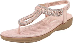 Women's Beach Sandals T-strap Low Wedges Slip On Walking Flat Lightweight Flip Flops Women Orthopedic Sandals