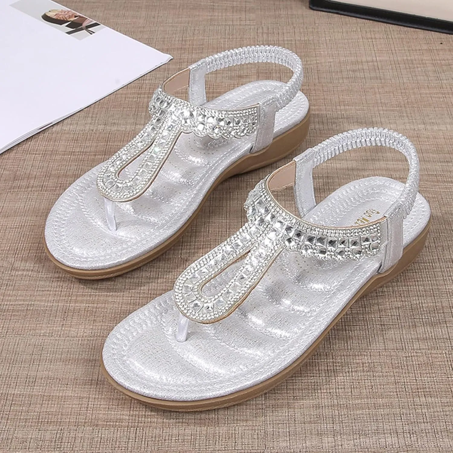Women's Beach Sandals T-strap Low Wedges Slip On Walking Flat Lightweight Flip Flops Women Orthopedic Sandals