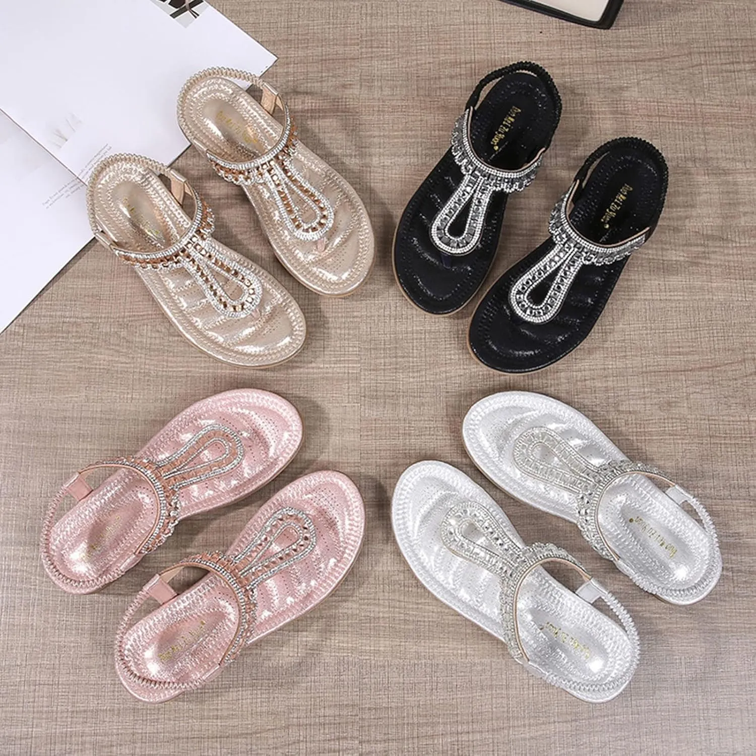Women's Beach Sandals T-strap Low Wedges Slip On Walking Flat Lightweight Flip Flops Women Orthopedic Sandals
