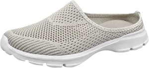 Women's Casual Slip on Half Shoes Breathable Arch Support Walking Mules Shoes Open Back Slip on Flats Non-Slip Sneakers Sandals