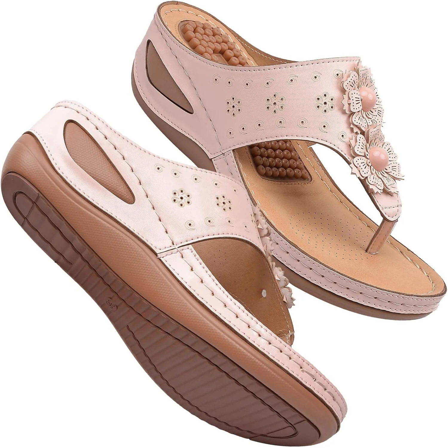 Womens Comfortable Orthopedic Flip Flops with Arch Support Yoga Mat Cushion Summer Beach Sandals for Plantar Fasciitis Pain Relief Walking