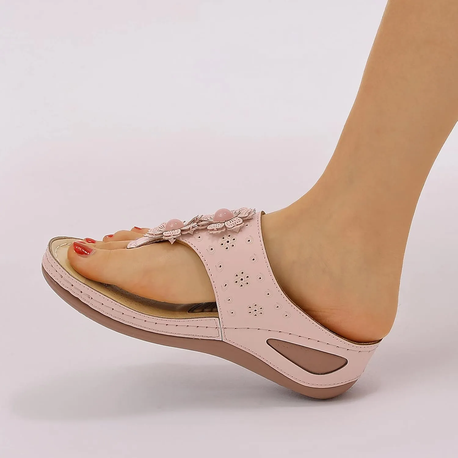 Womens Comfortable Orthopedic Flip Flops with Arch Support Yoga Mat Cushion Summer Beach Sandals for Plantar Fasciitis Pain Relief Walking