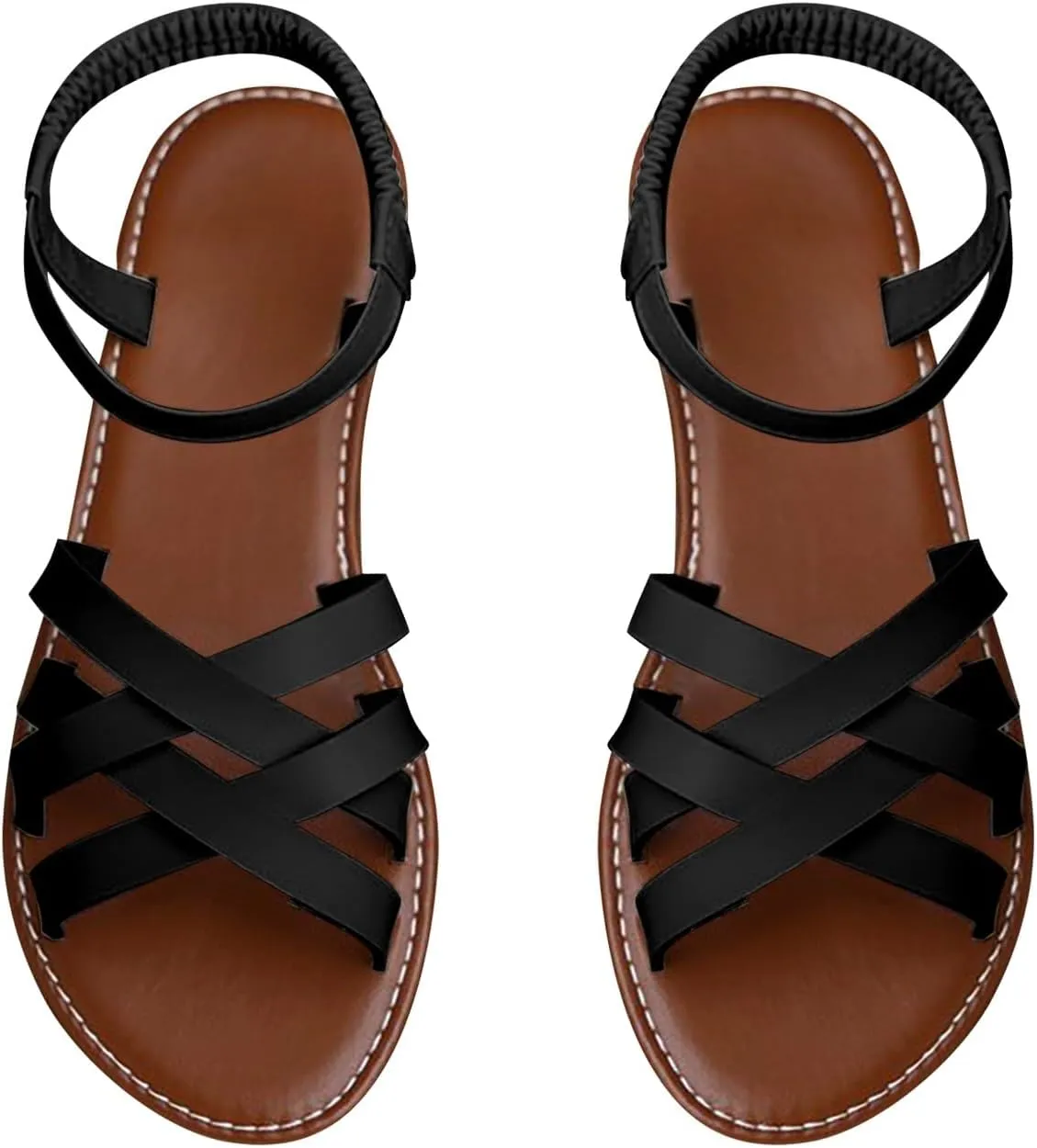 Womens Dressy Flat Sandals Elastic Ankle Strap Bohemian Summer Shoes Comfortable Beach Walking Slides Lightweight Casual Outdoor Footwear Orthopedic Shoes for Women