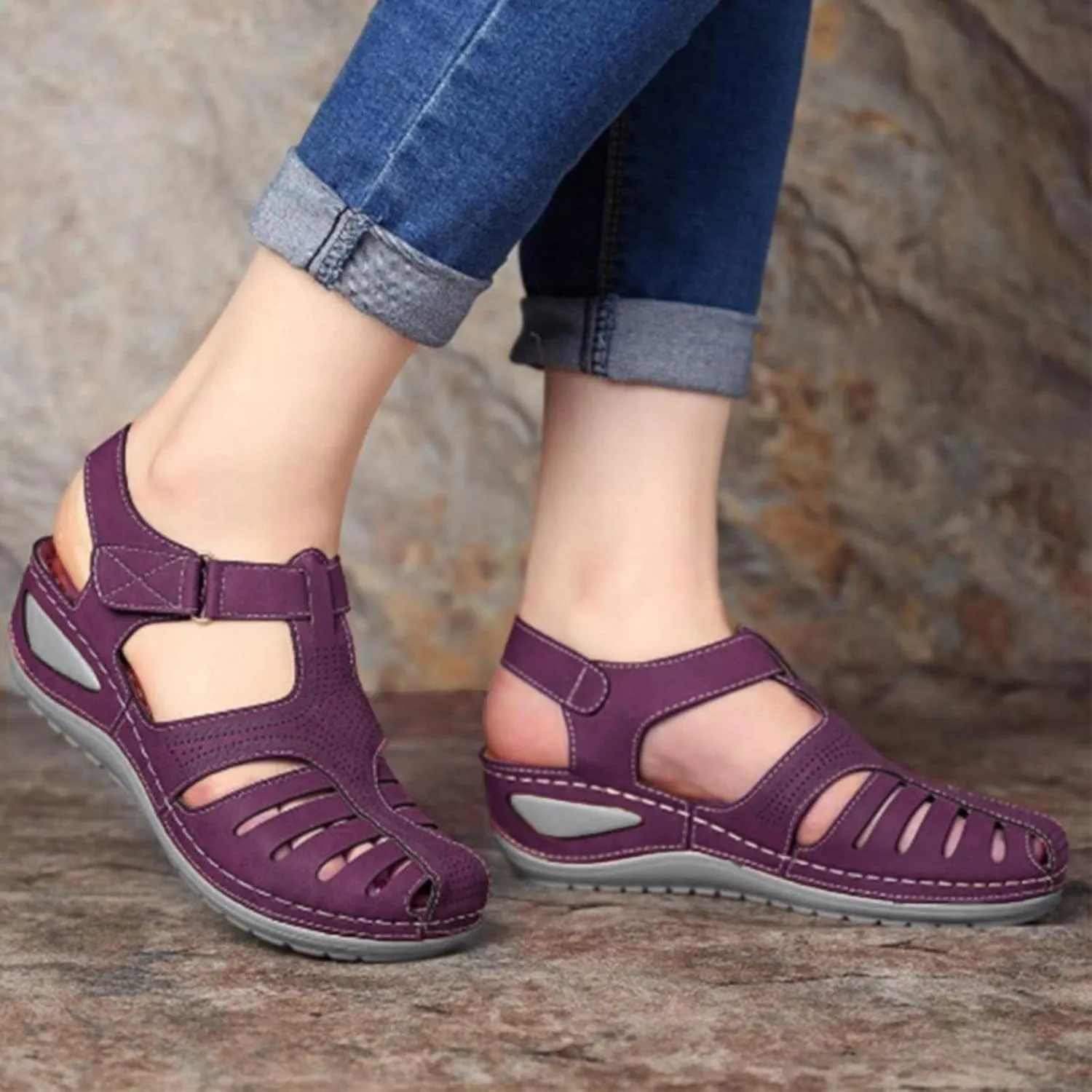 Womens Dressy Slide Sandals Memory Foam Barefoot Comfortable Summer Casual Shoes Adjustable Buckle Arch Support Beach Fashion Orthopedic Shoes for Women