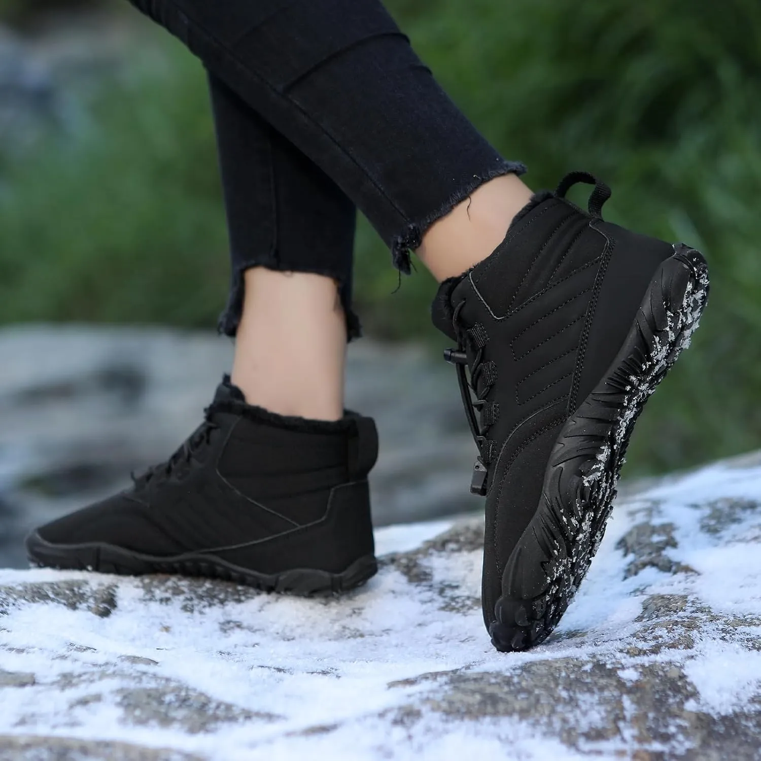 Womens Mens Waterproof Winter Barefoot Shoes Snow Boots Cotton Warm Fur Lined Unisex Walking Hiking Outdoor Shoes
