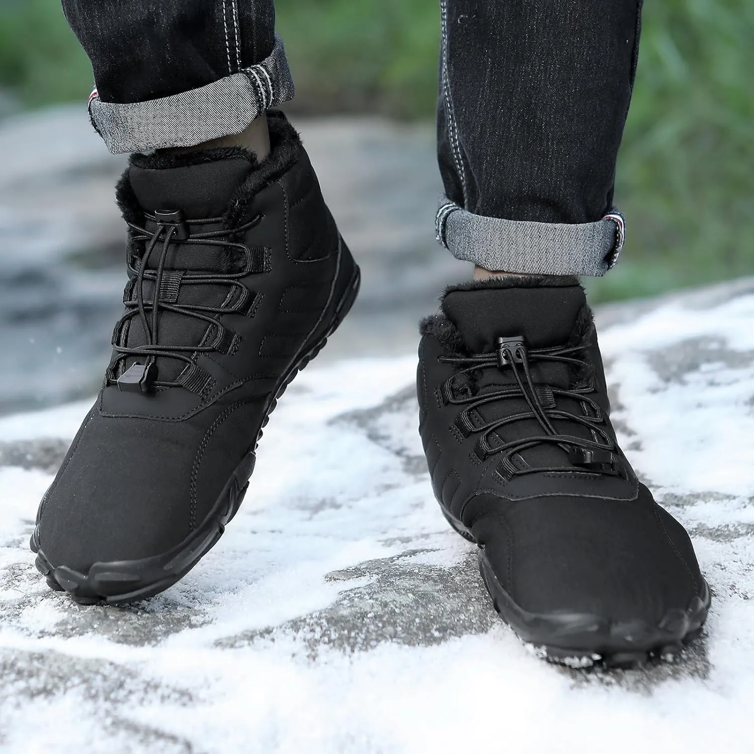 Womens Mens Waterproof Winter Barefoot Shoes Snow Boots Cotton Warm Fur Lined Unisex Walking Hiking Outdoor Shoes