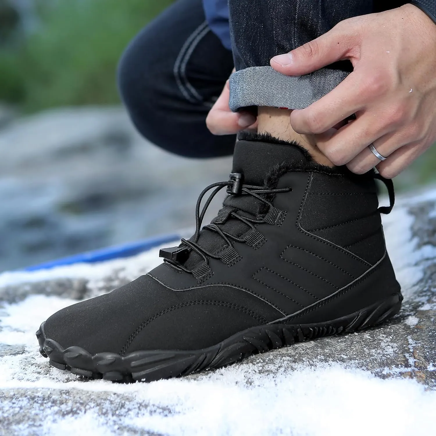 Womens Mens Waterproof Winter Barefoot Shoes Snow Boots Cotton Warm Fur Lined Unisex Walking Hiking Outdoor Shoes