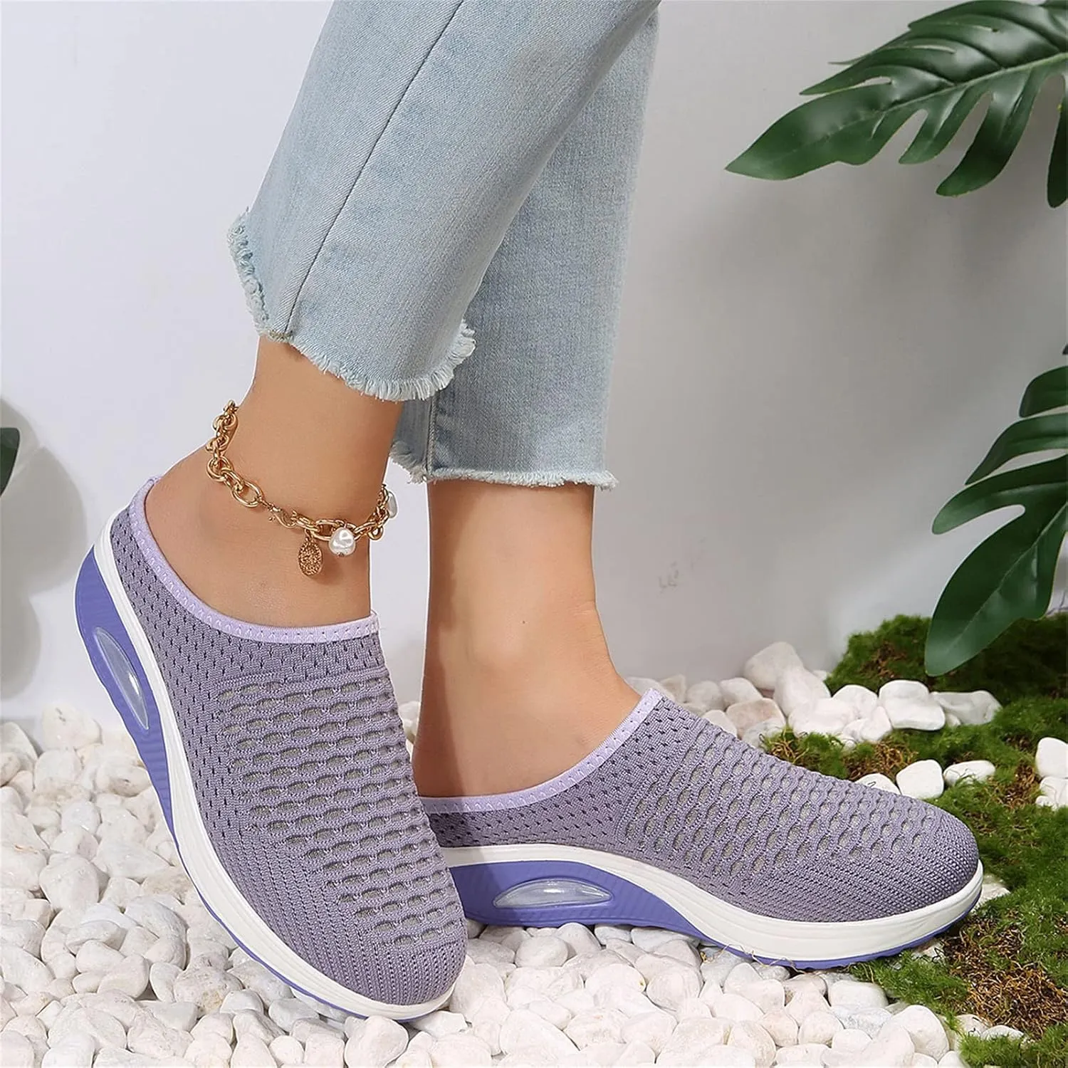 Women's Mules Clogs Shoes Breathable Mesh Wedge Walking Shoes Platform Sneakers Sport Sandals Casual Sneakers