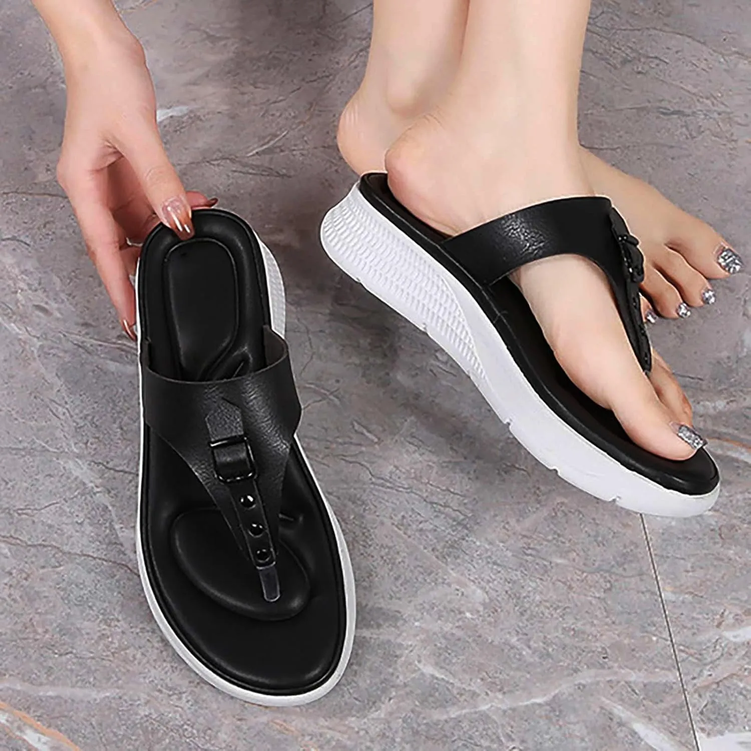 Women's Orthopedic Arch Support Sandals Comfortable Thong T-Strap Orthotic Casual Flat Sandals Walking Sandals Women