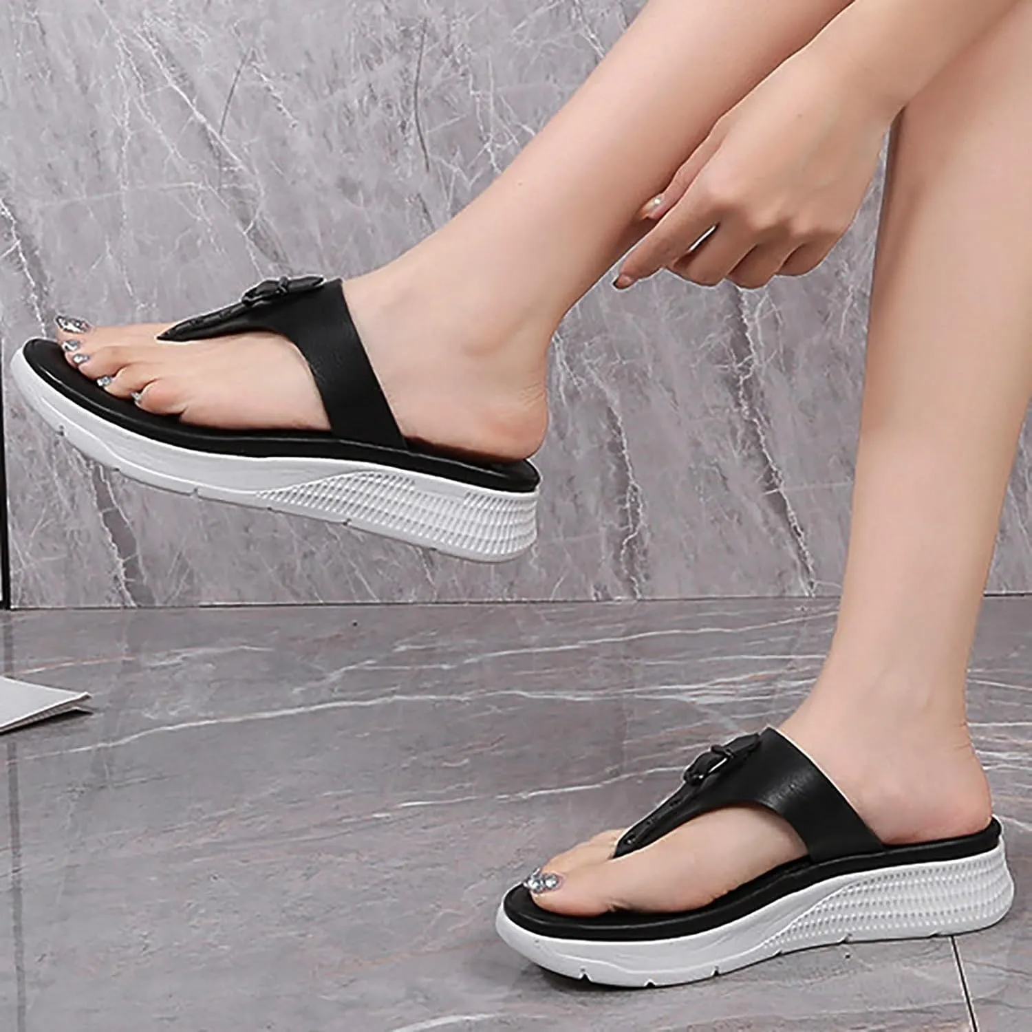 Women's Orthopedic Arch Support Sandals Comfortable Thong T-Strap Orthotic Casual Flat Sandals Walking Sandals Women