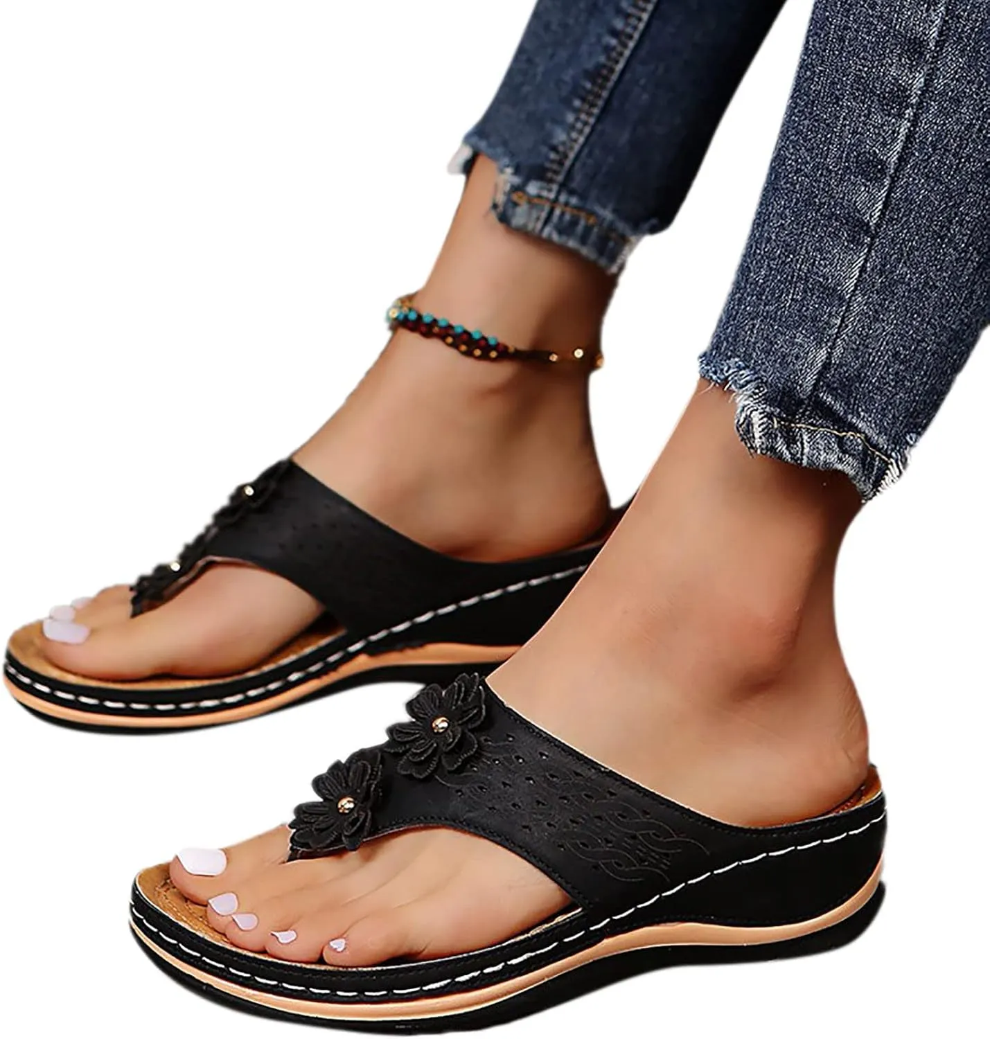 Womens Orthopedic Sandals with Arch Support Walking Shoes Comfortable Plantar Fasciitis Relief Adjustable Thick Sole Summer Beach Casual Outdoor Slides