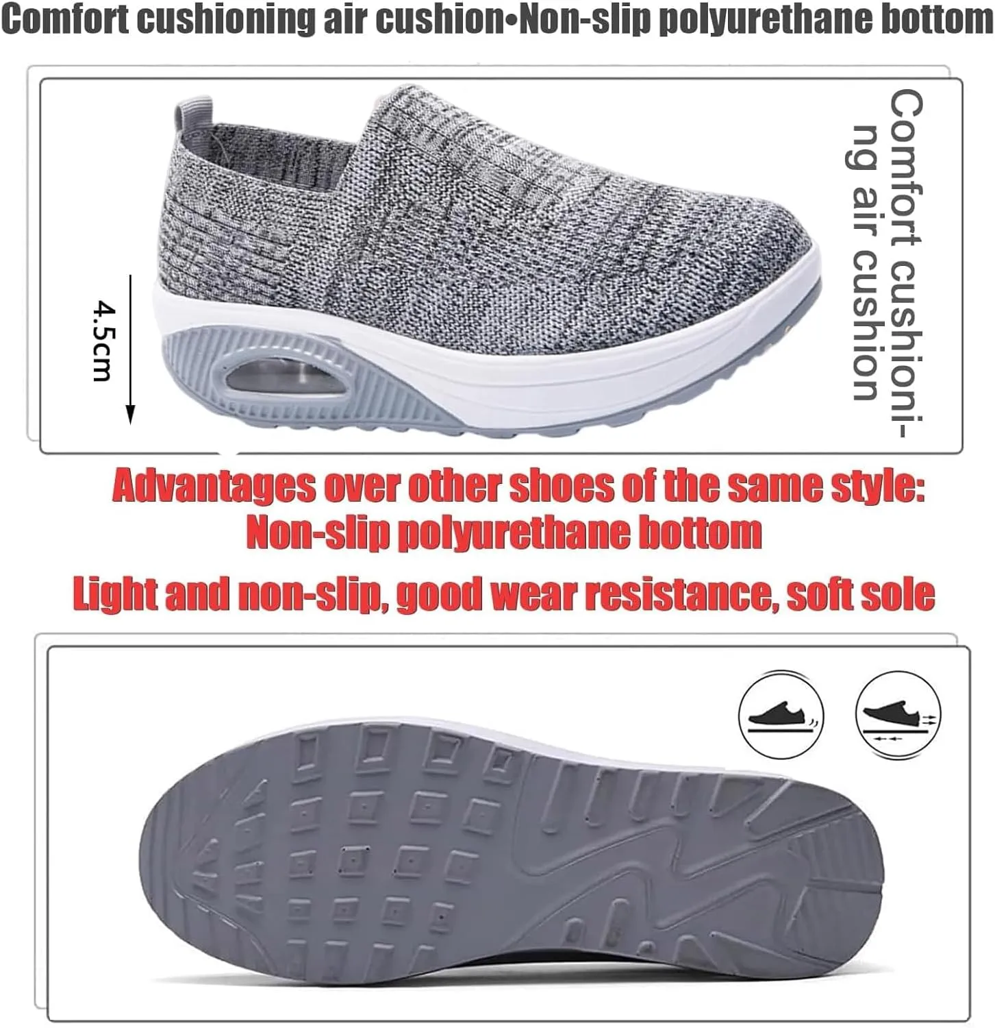 Women's Orthopedic Walking Shoes Nursing Shoe Air Cushion Zapatos Ortopdicos Diabetic Wedge Sneaker Rocker Platform Wedge Sneakers