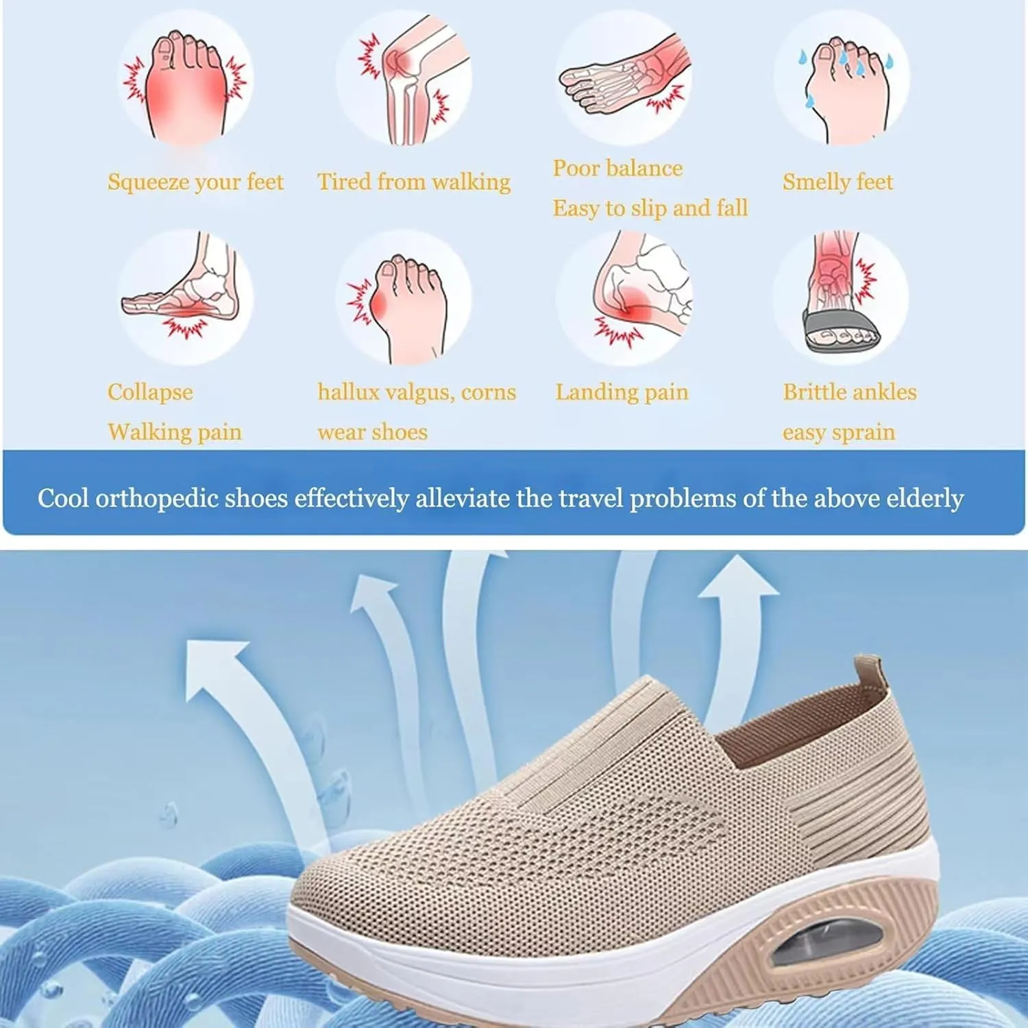 Women's Orthopedic Walking Shoes Nursing Shoe Air Cushion Zapatos Ortopdicos Diabetic Wedge Sneaker Rocker Platform Wedge Sneakers