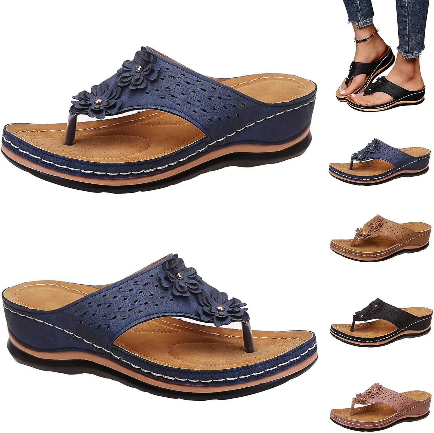 Womens Orthotic Thong Sandals Comfortable Summer Beach Flip Flops Arch Support Yoga Mat Cushion Lightweight Slip On Walking