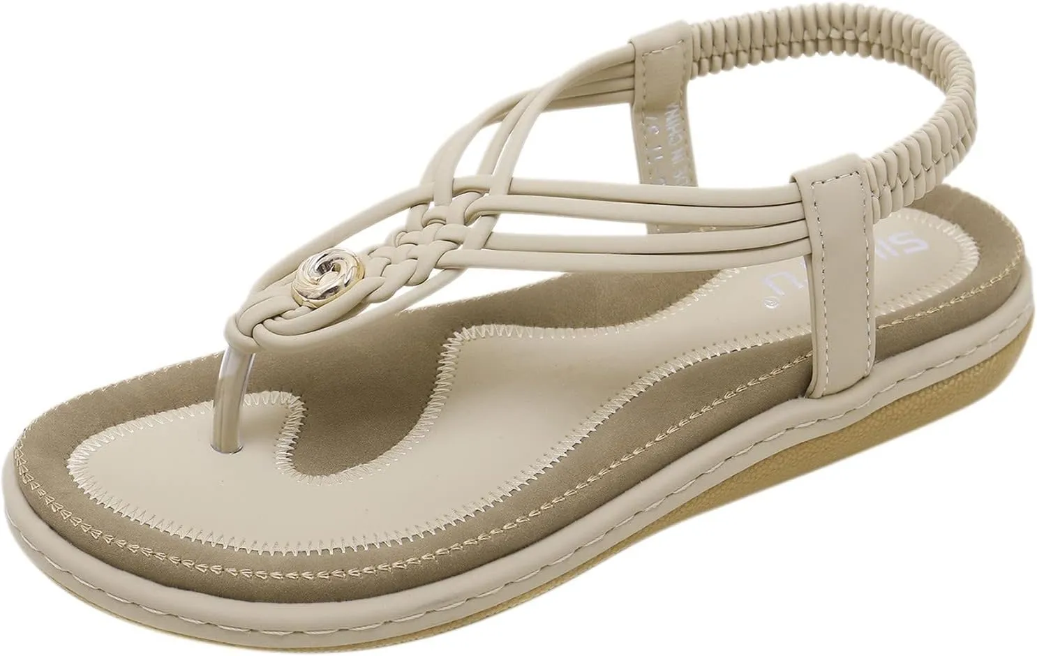 Women's Sandal T-Strap Flat Flats Glitter Thong Flip Flops Elastic Ankle Strap Dress Shoes Summer Open Toe Sandal
