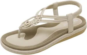Women's Sandal T-Strap Flat Flats Glitter Thong Flip Flops Elastic Ankle Strap Dress Shoes Summer Open Toe Sandal