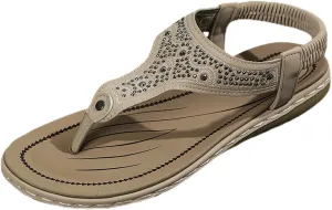 Womens Sandals Arch Support Slingback Sandals Summer Beach Shoes Ankle Strap Thong Elastic Flat Sandals for Women