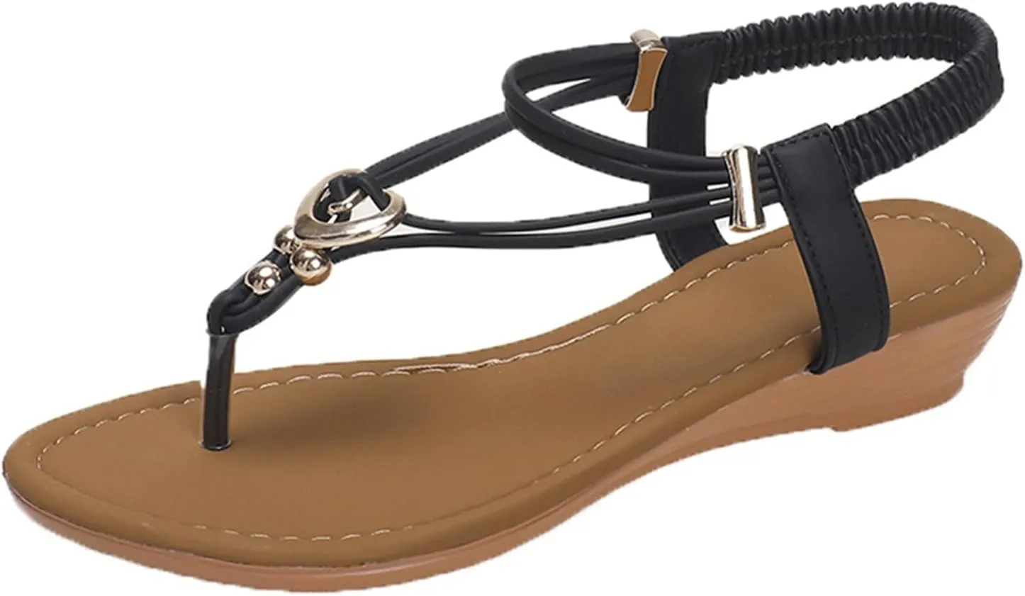Women's Sandals Beach Beaded Ankle Walking Strap Casual Flip Flops Ladies Sexy Flat Shoes Platform Sandals