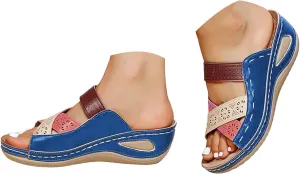Womens Wedge Sandals Slip On,Hollow Leather Sport Sandals Rubber Sole Orthopedic Slippers Casual Slip On Summer Shoes