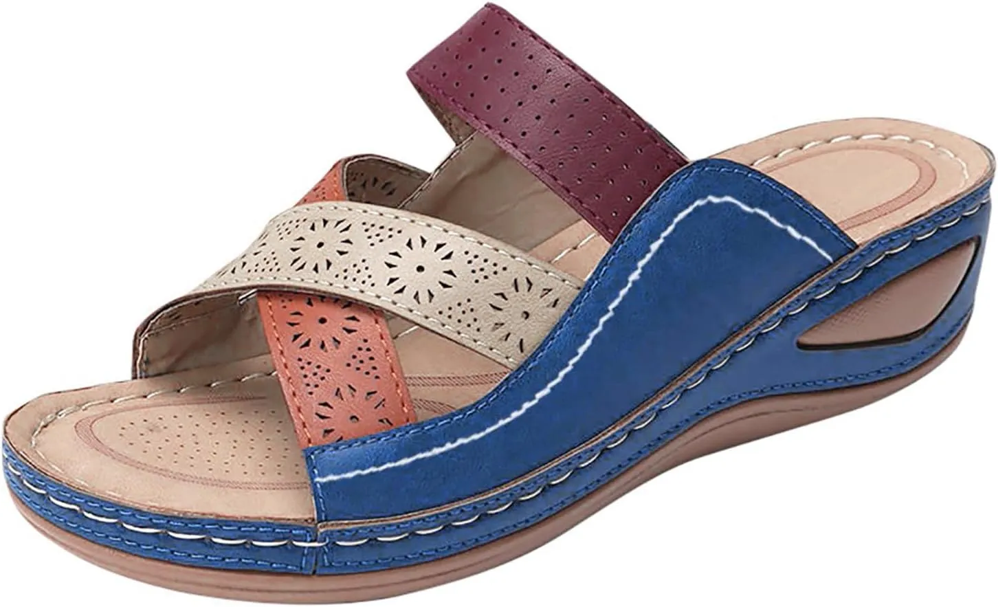 Womens Wedge Sandals Slip On,Hollow Leather Sport Sandals Rubber Sole Orthopedic Slippers Casual Slip On Summer Shoes