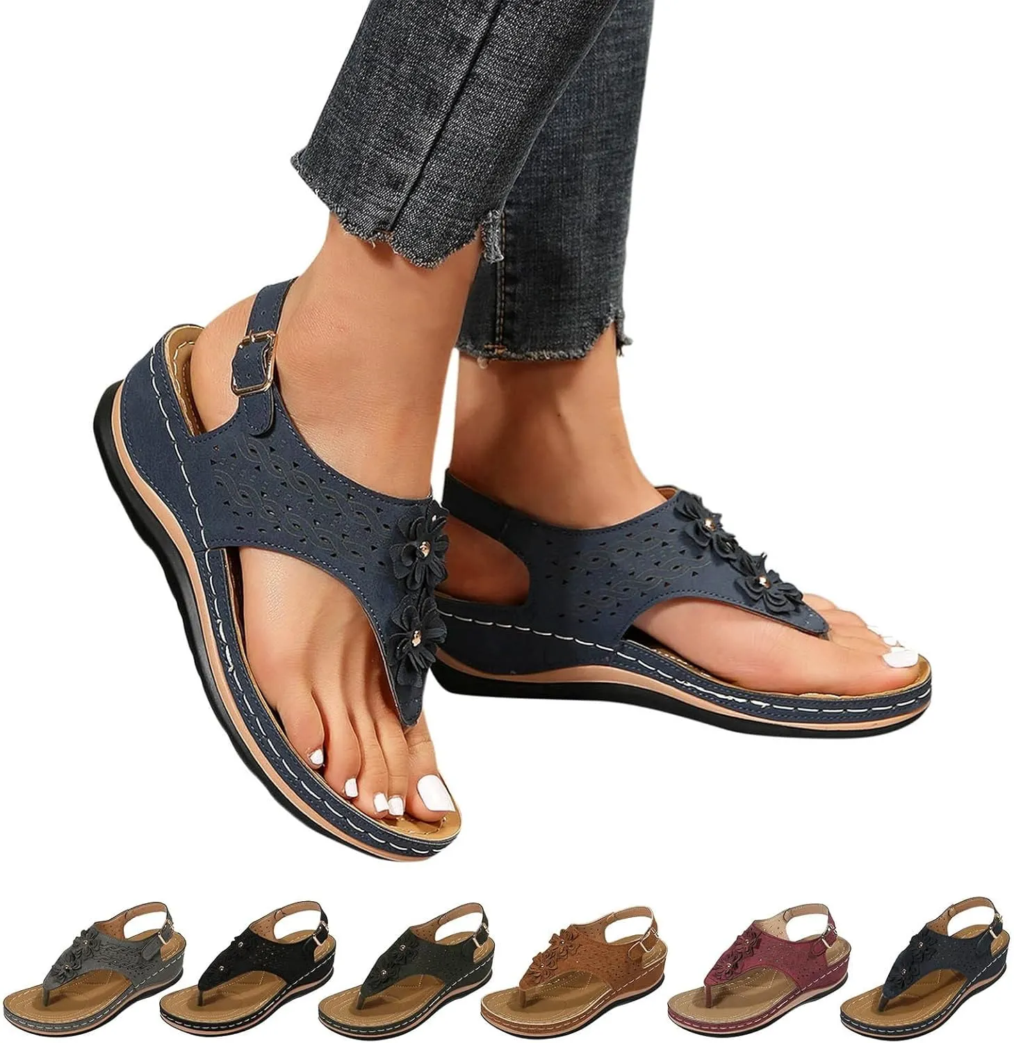 Womens with Arch Support Walking Sandals Orthopedic Recovery Slides Comfortable Adjustable Straps Thick Cushion Summer Beach Casual Outdoor Footwear