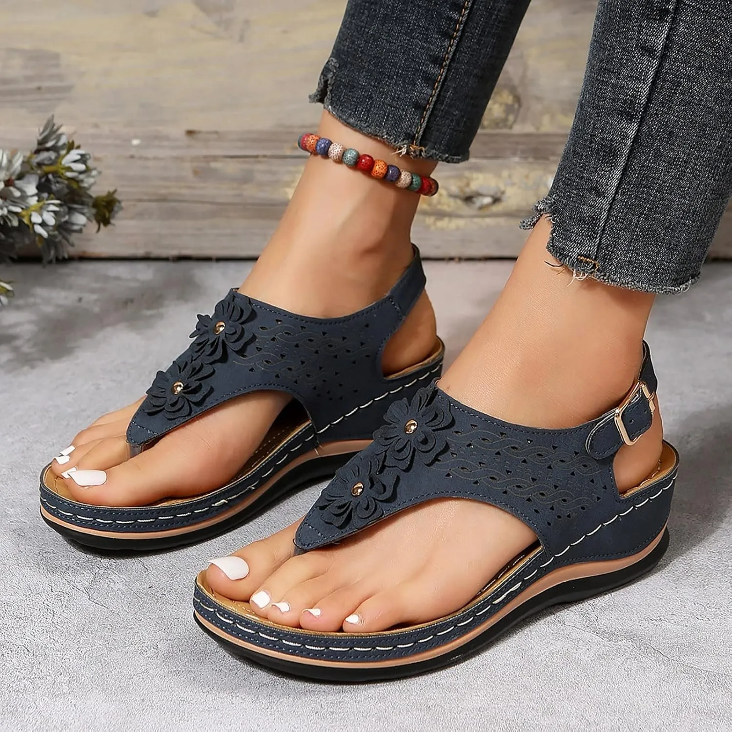 Womens with Arch Support Walking Sandals Orthopedic Recovery Slides Comfortable Adjustable Straps Thick Cushion Summer Beach Casual Outdoor Footwear