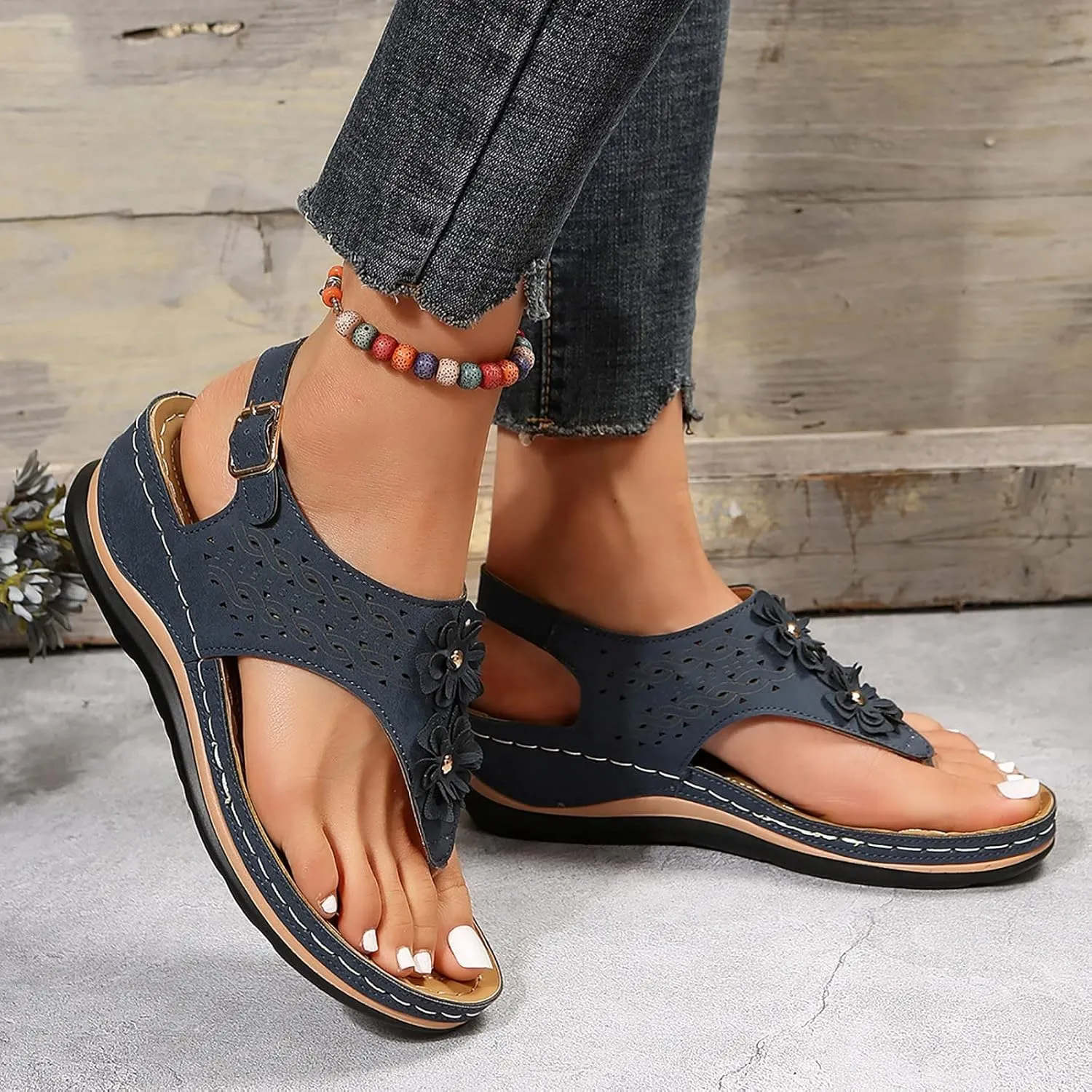 Womens with Arch Support Walking Sandals Orthopedic Recovery Slides Comfortable Adjustable Straps Thick Cushion Summer Beach Casual Outdoor Footwear