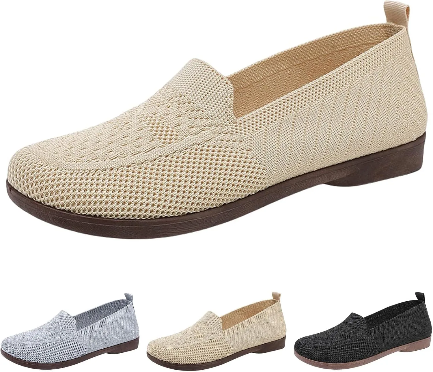 Women's Woven Orthopedic Breathable Soft Shoes Arch Support, Mesh Anti Slip Sports Shoes Comfortable Low Heel Slip on Sneaker