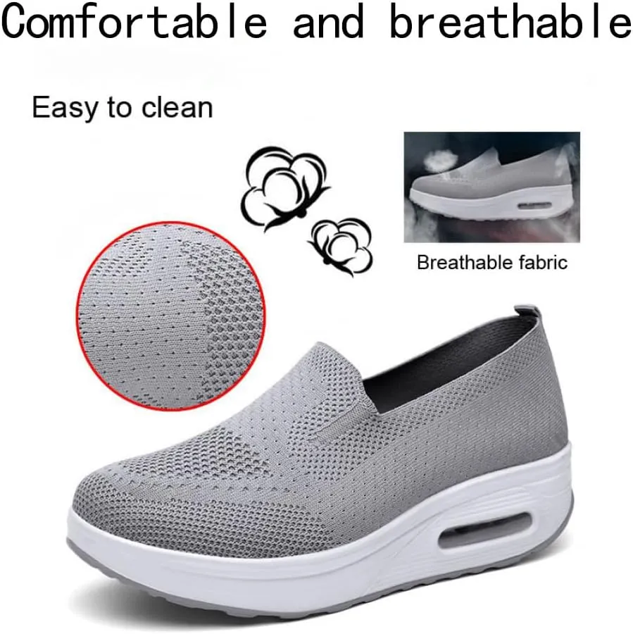 Women's Woven Orthopedic Breathable Soft Shoes, Walking Slip-On Diabetic Foam Shoes, Lightweight Slip-On Walking Shoes with Arch Support