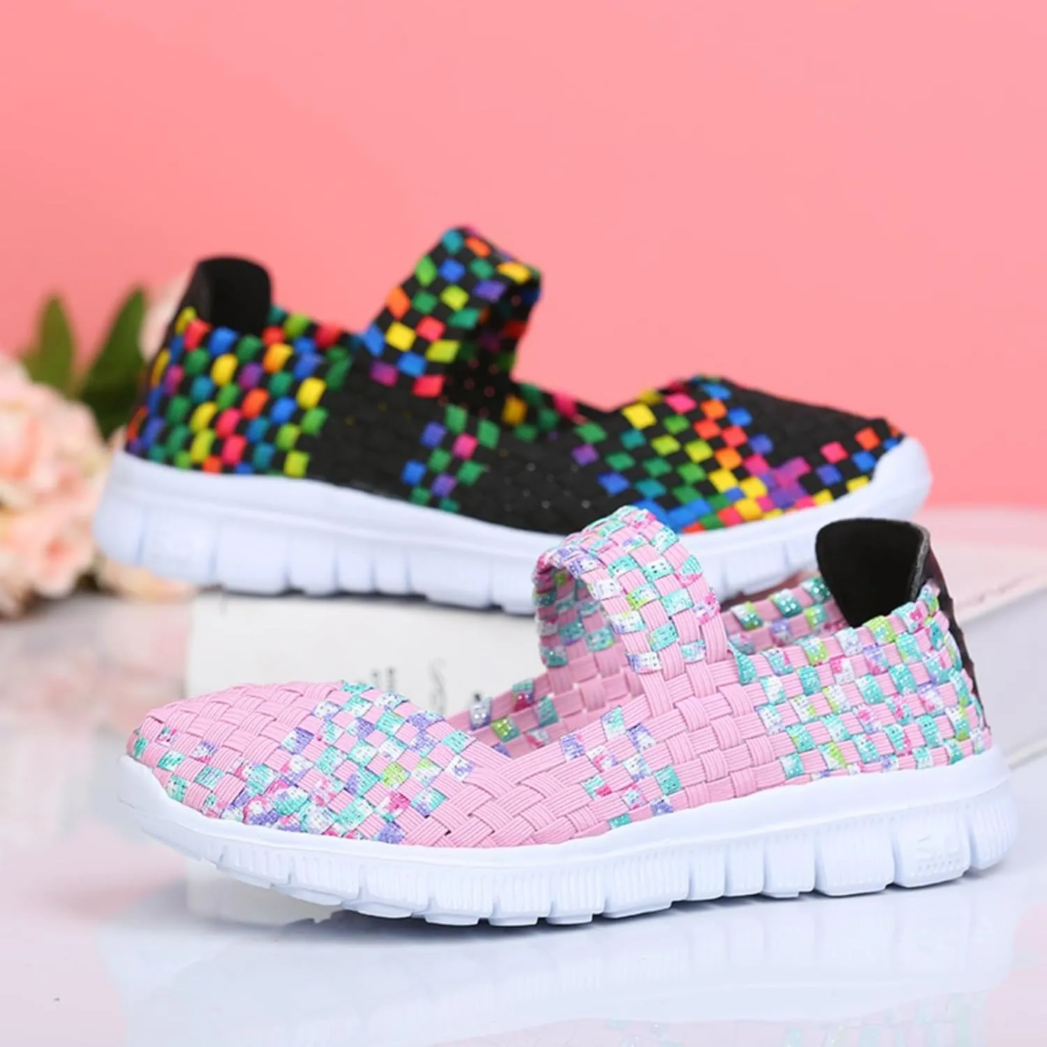 Women's Woven Walking Shoes Comfy Casual Non Slip Mary Jane Sneakers Nurse Flats Slip On Loafers Lightweight Breathable Sneaker Comfy Slip On Ballet Shoe