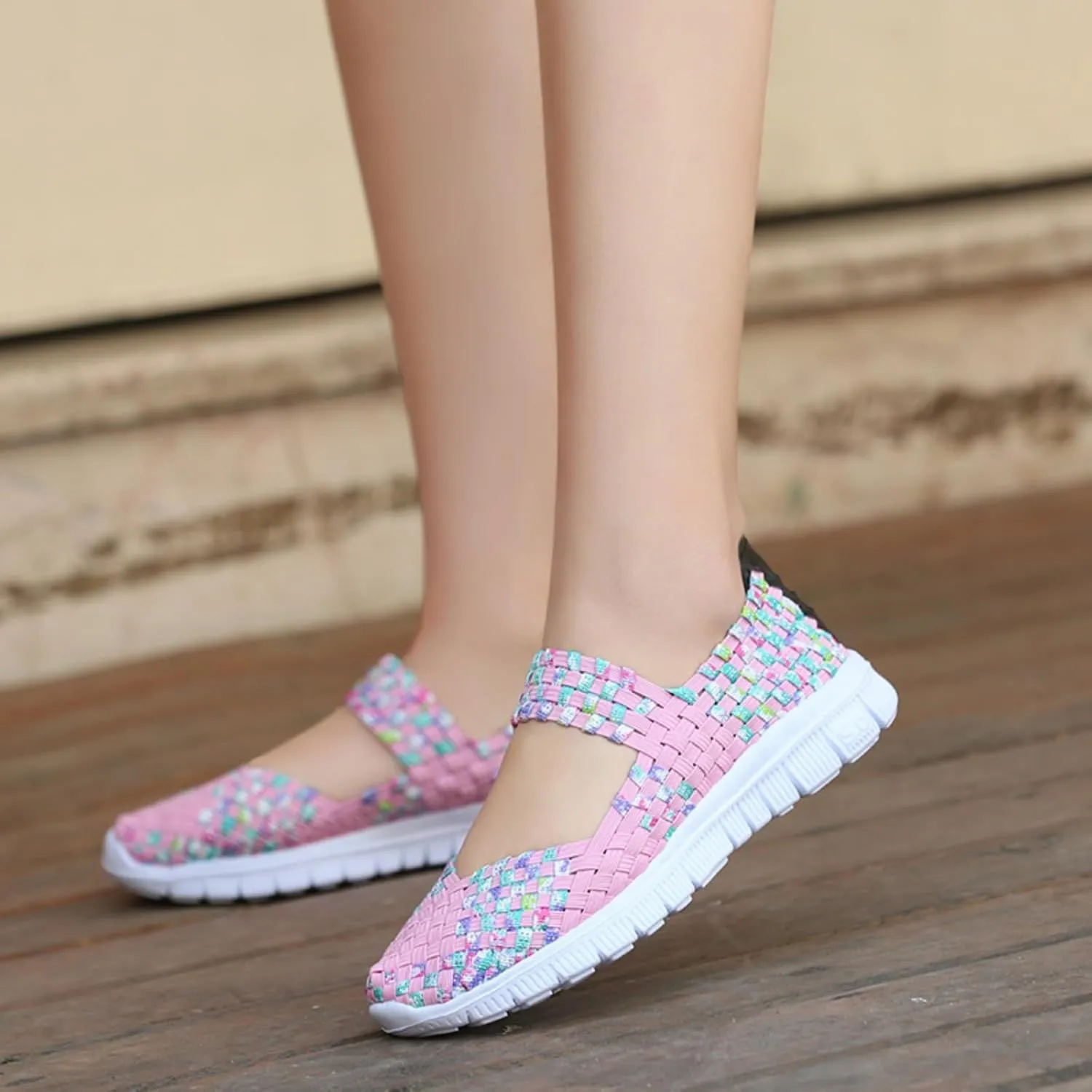 Women's Woven Walking Shoes Comfy Casual Non Slip Mary Jane Sneakers Nurse Flats Slip On Loafers Lightweight Breathable Sneaker Comfy Slip On Ballet Shoe