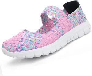 Women's Woven Walking Shoes Comfy Casual Non Slip Mary Jane Sneakers Nurse Flats Slip On Loafers Lightweight Breathable Sneaker Comfy Slip On Ballet Shoe