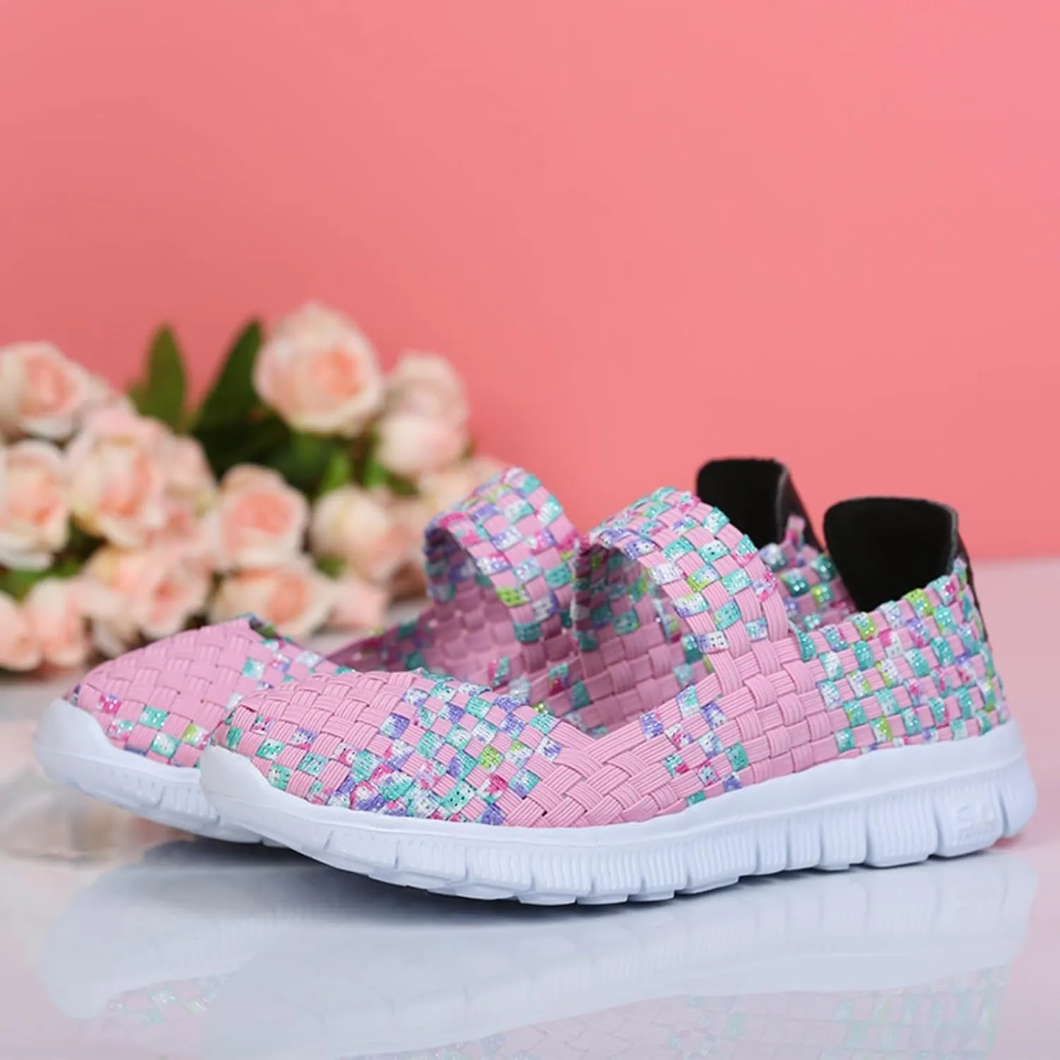 Women's Woven Walking Shoes Comfy Casual Non Slip Mary Jane Sneakers Nurse Flats Slip On Loafers Lightweight Breathable Sneaker Comfy Slip On Ballet Shoe