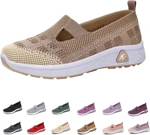 Zapatos Ortopdicos para Mujer, Women's Woven Orthopedic Breathable Soft Soled Shoes, Go Walking Slip On Diabetic Foam Sneakers, Casual Comfortable Nurse Shoes Arch Support