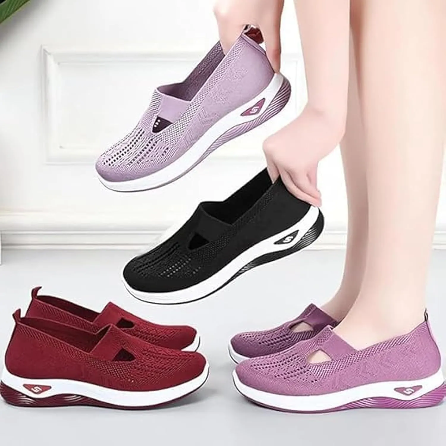 Zapatos Ortopdicos para Mujer, Women's Woven Orthopedic Breathable Soft Soled Shoes, Go Walking Slip On Diabetic Foam Sneakers, Casual Comfortable Nurse Shoes Arch Support